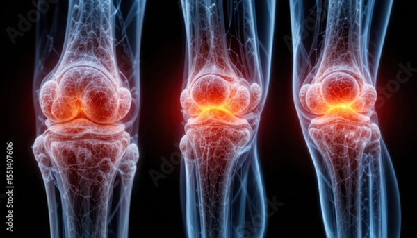 Fototapeta Detailed Digital Illustration of Human Knee Joint Anatomy Highlighting Joint Structures and Potential Pain Points in a Scientific Style