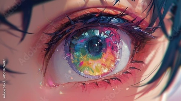 Obraz Vibrant anime eye close-up, colorful, perfect for art and design inspiration