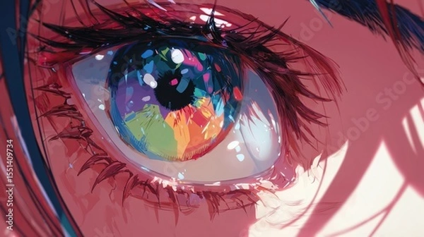 Obraz Vibrant anime eye close-up, colorful, perfect for art and design inspiration
