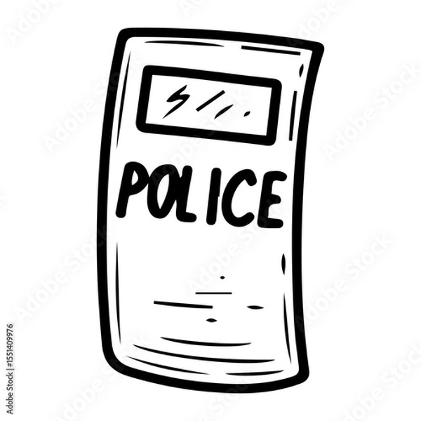 Fototapeta Police tactical shield. Hand drawn doodle vector. Protective equipment of special forces soldiers. Officer bulletproof object. Illustration line art element.