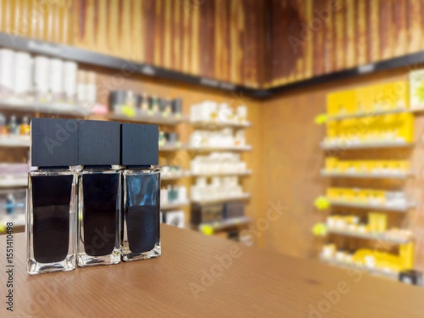 Obraz Man buying make up at cosmetics section in store. choosing cosmetics, perfumes, creams and shampoos, Using tester.