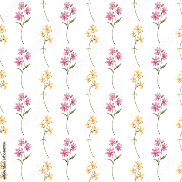 Fototapeta Seamless floral pattern minimalist repeating digital background with watercolor flowers. Fabric wallpaper print texture. Perfectly for backdrop, wrapped paper, linen.