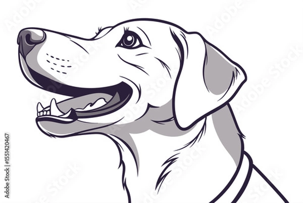 Fototapeta Charming Black and White Illustration of a Labrador Retriever with an Open Mouth and Energetic Expression Enjoying Life