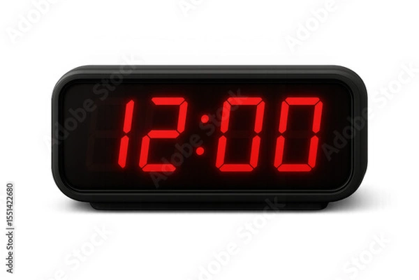 Fototapeta Digital alarm clock displaying 12:00 on transparent background