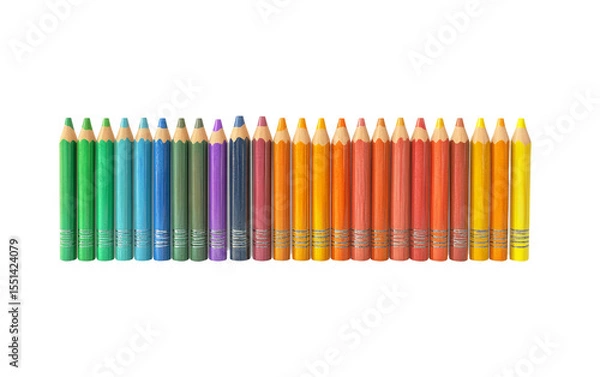 Fototapeta Row of multicolored crayons perfectly lined up showcasing vibrant artistic tools ready for creative expression isolated on transparent background PNG