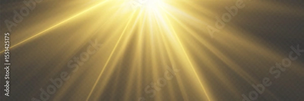 Fototapeta Shining golden sunbeam with glowing sparkles and lens flare. On transparent background