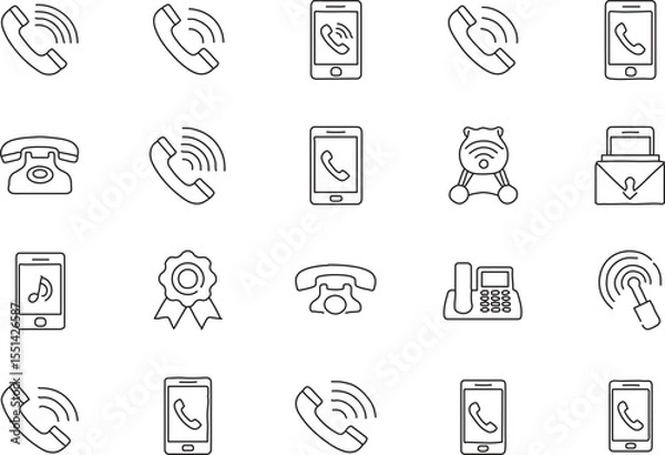 Fototapeta A collection of twenty minimalist mobile app user interface icons, featuring clean line art design. Perfect for app development, presentations, or website design.