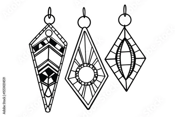 Fototapeta Three elegant diamond shaped earrings illustration featuring geometric and art deco design elements with clean lines