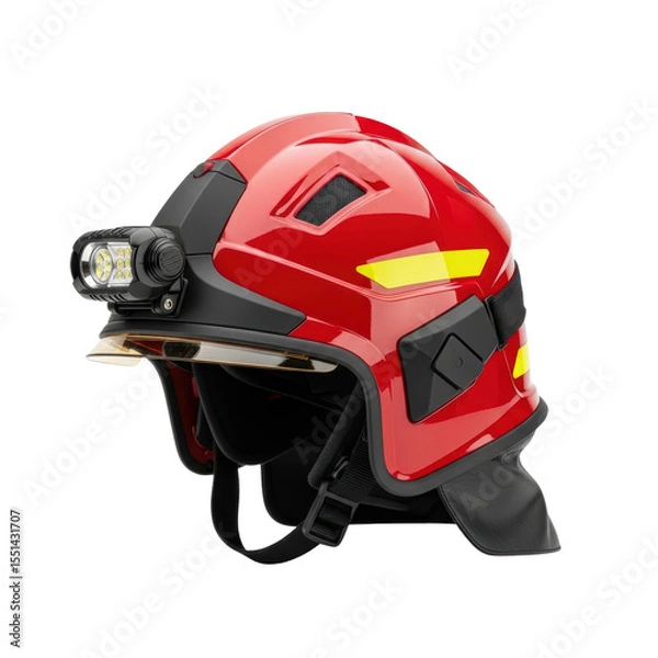 Fototapeta A red firefighter helmet with a headlamp. Useful for safety, emergency, or occupational concepts.