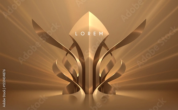 Fototapeta Abstract golden figure with light rays effect