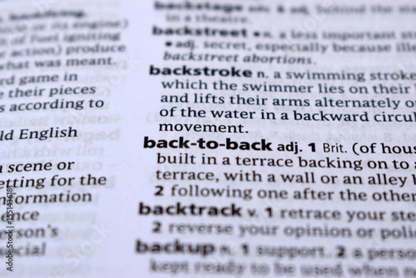 Obraz Close Up Of English Dictionary Page With Definition Word -Back-to-Back