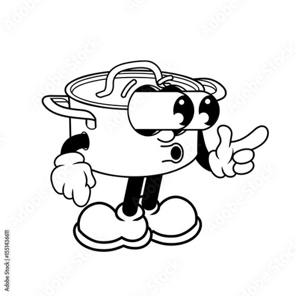 Fototapeta Retro character design of cooking pots suprised outline
