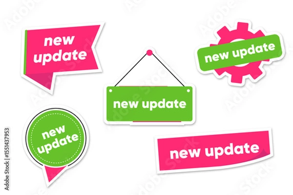 Obraz green pink sets of stickers for posters with new update text and different shapes
