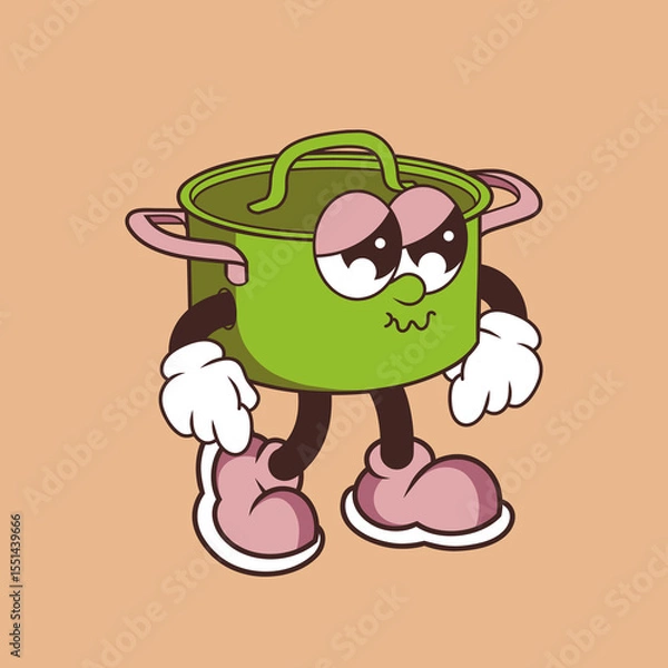 Fototapeta Retro character design of sad cooking pots