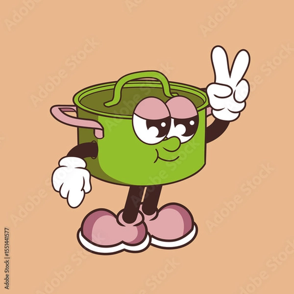 Fototapeta Retro character design of cool cooking pots