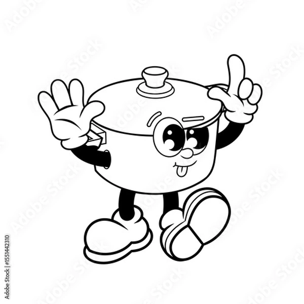 Fototapeta Retro character design of cute cooking pots outline