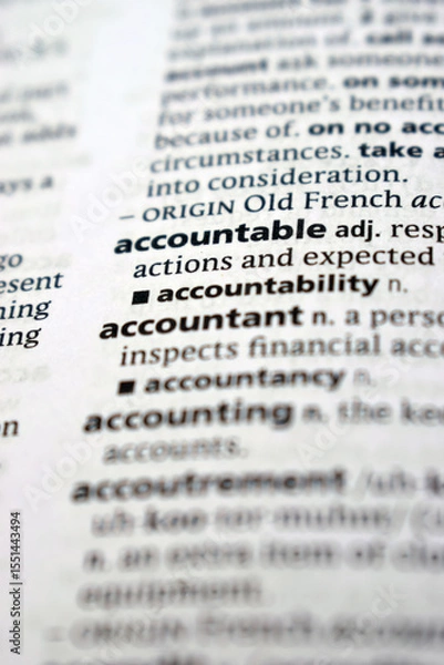 Obraz Close Up Of English Dictionary Page With Definition Word - Accountable