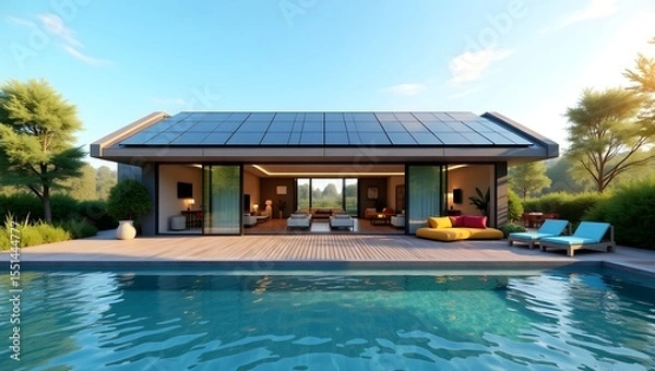 Obraz Eco friendly smart home with solar setup high resolution photo