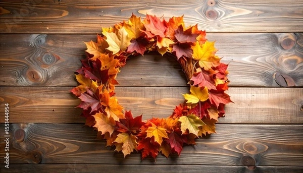 Obraz Fall leaves circle on rustic table high resolution photo