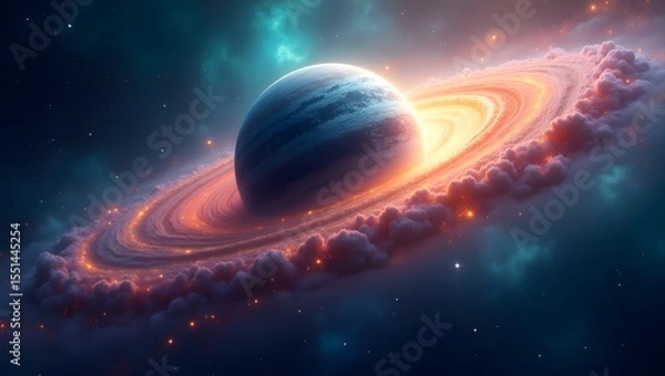 Obraz Fantasy planet orbiting in deep universe high resolution photo