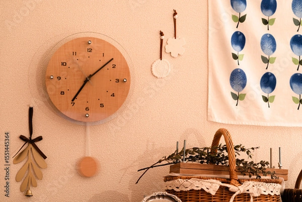 Fototapeta 北欧のインテリア,午後7時頃の時計,暮らし