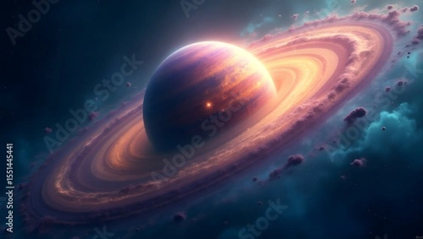 Obraz Glowing planet with ring in space high resolution photo