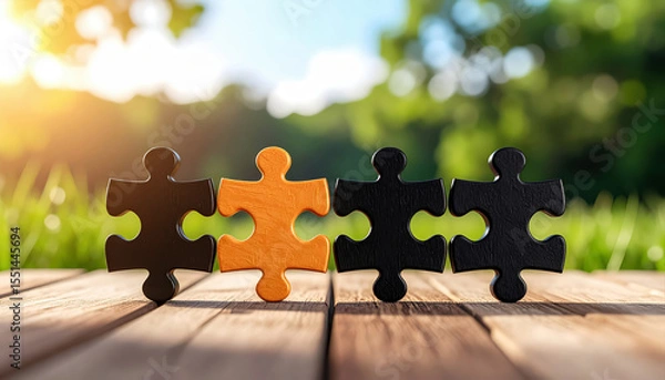 Fototapeta Puzzle pieces teamwork concept solution connection collaboration team