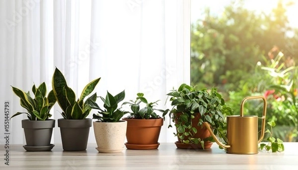 Obraz Indoor potted plants near sunny window high resolution photo