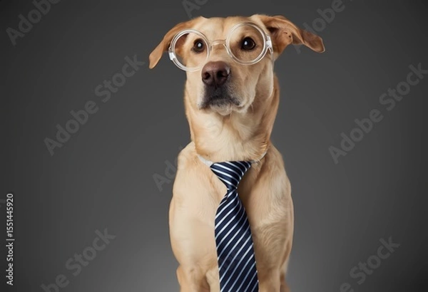Obraz A charming little dog, dressed in a classy tie and stylish glasses, is all set for a professional setting
