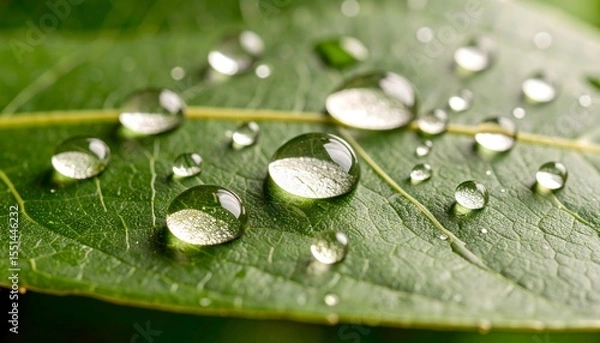 Obraz Macro closeup of fresh leaf dew high resolution photo