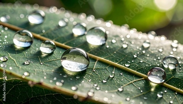 Obraz Nature detail of rain on foliage high resolution photo