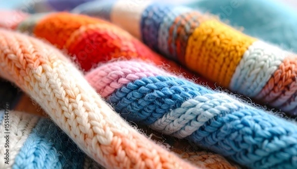 Obraz Pastel color crochet fabric rolled neatly high resolution photo