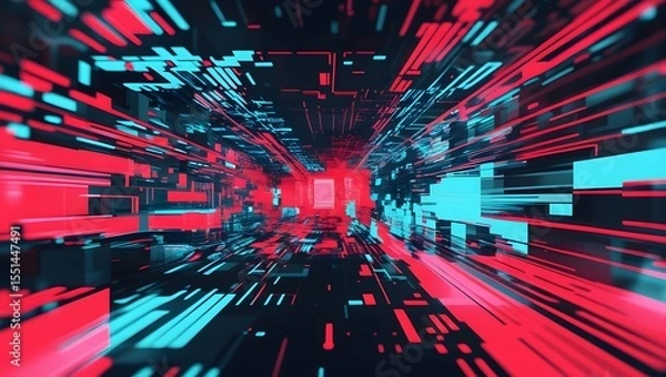 Obraz Blue and red cyber technology interface high resolution photo