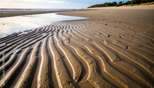 Obraz Sunrise on shore highlighting sand texture high resolution photo