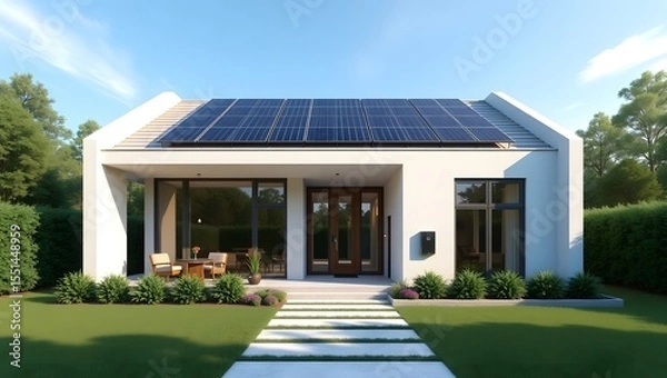 Obraz Sustainable home exterior with solar energy high resolution photo