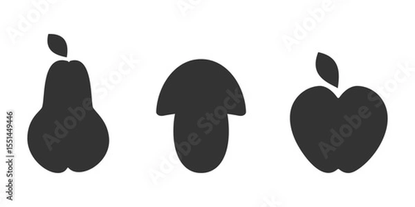 Fototapeta Silhouette Pear Mushroom and Apple Fruits Autumn Vegetables Sticker Icon Pictogram Design elements