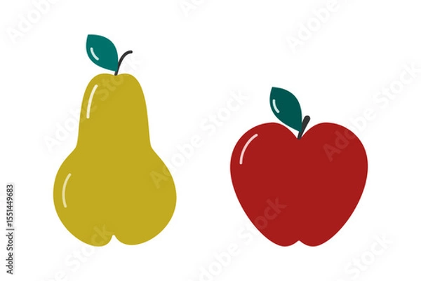 Fototapeta Hand Drawn Colorful Pear and Apple With Leaves Sticker Icon Pictogram Minimalist Design element idea