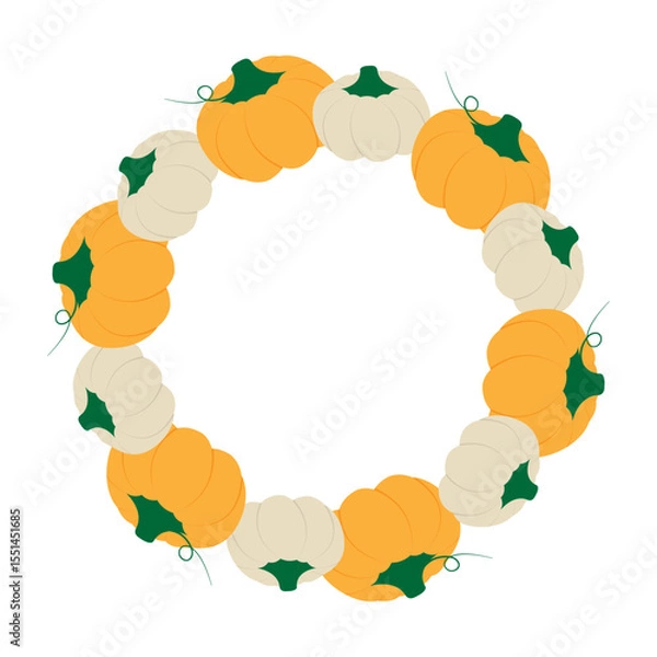Fototapeta Autumn Pumpkins Orang and White Circular Frame order Healthy Food Themes Cards Copy space Template