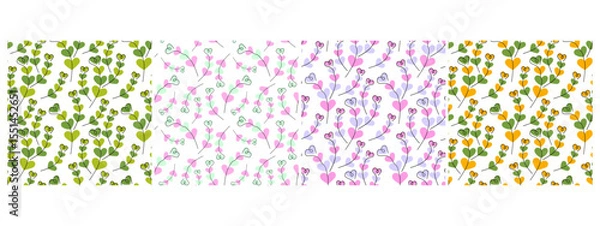 Fototapeta Hand Drawn Heart Shape Twigs Multicolored Seamless Pattern Seasonal Holidays Hearts Backdrop Bundle