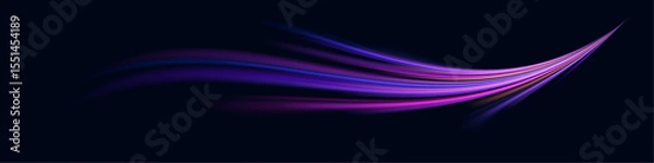 Fototapeta Panoramic high-speed technology concept with abstract light trails and glowing neon colors in blue, yellow, and orange, representing the rapid motion and energy in a futuristic environment.