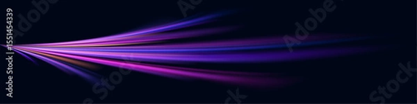 Fototapeta Panoramic high-speed technology concept with abstract light trails and glowing neon colors in blue, yellow, and orange, representing the rapid motion and energy in a futuristic environment.