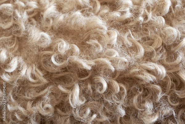 Fototapeta Beige curly wool texture. Soft natural material background in neutral tones