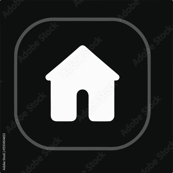 Obraz A white house icon with an arched doorway, centered within a rounded black square with a subtle gray border.