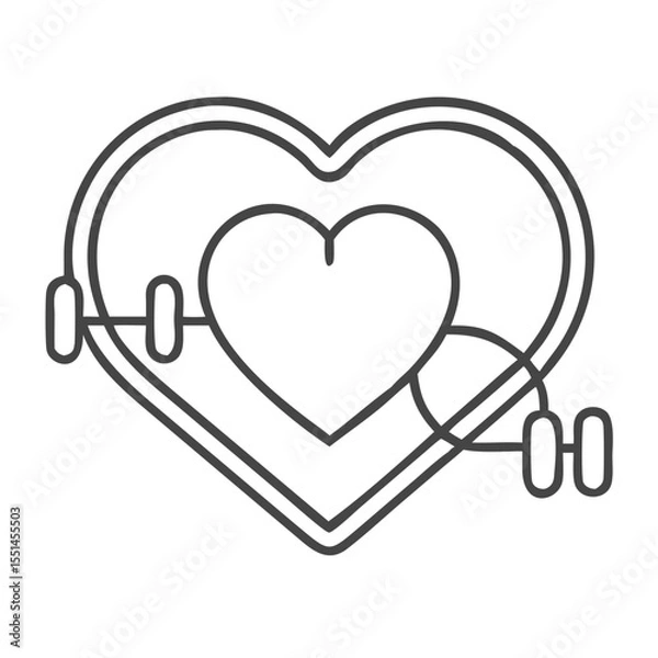 Fototapeta A graphic illustration of a heart encased in a larger heart, complemented by a dumbbell representing fitness and health.