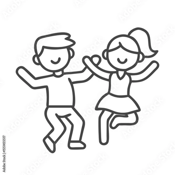 Fototapeta Cheerful children enjoying a jump together, expressing happiness and friendship.
