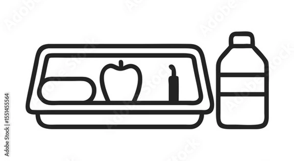 Fototapeta A minimalistic illustration of a healthy lunch tray with an apple, a snack, and a beverage.