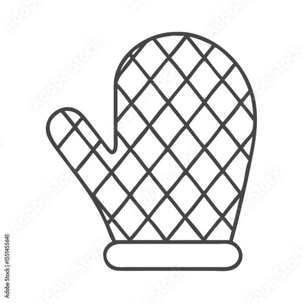 Fototapeta A simple line drawing of a kitchen oven mitt in black and white, illustrating its diamond pattern and shape.