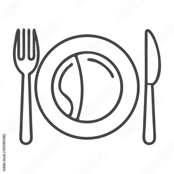 Fototapeta Minimalistic illustration of a plate with fork and knife, ideal for food-related themes.