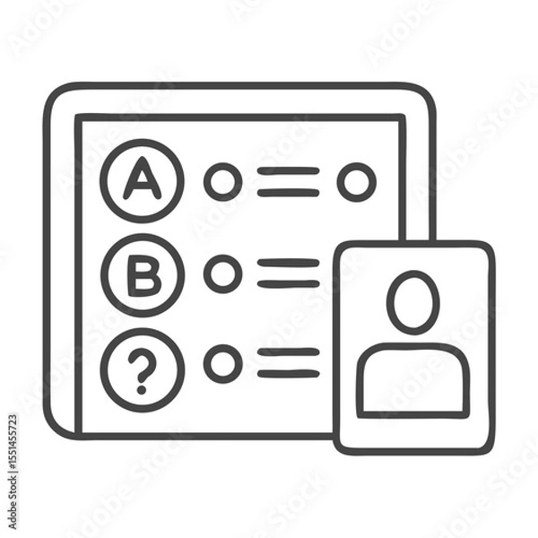 Fototapeta An outline of a survey with multiple-choice options alongside a user profile icon.