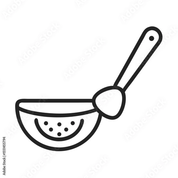 Fototapeta A simple black line drawing of a ladle, ideal for culinary and kitchen-themed designs.